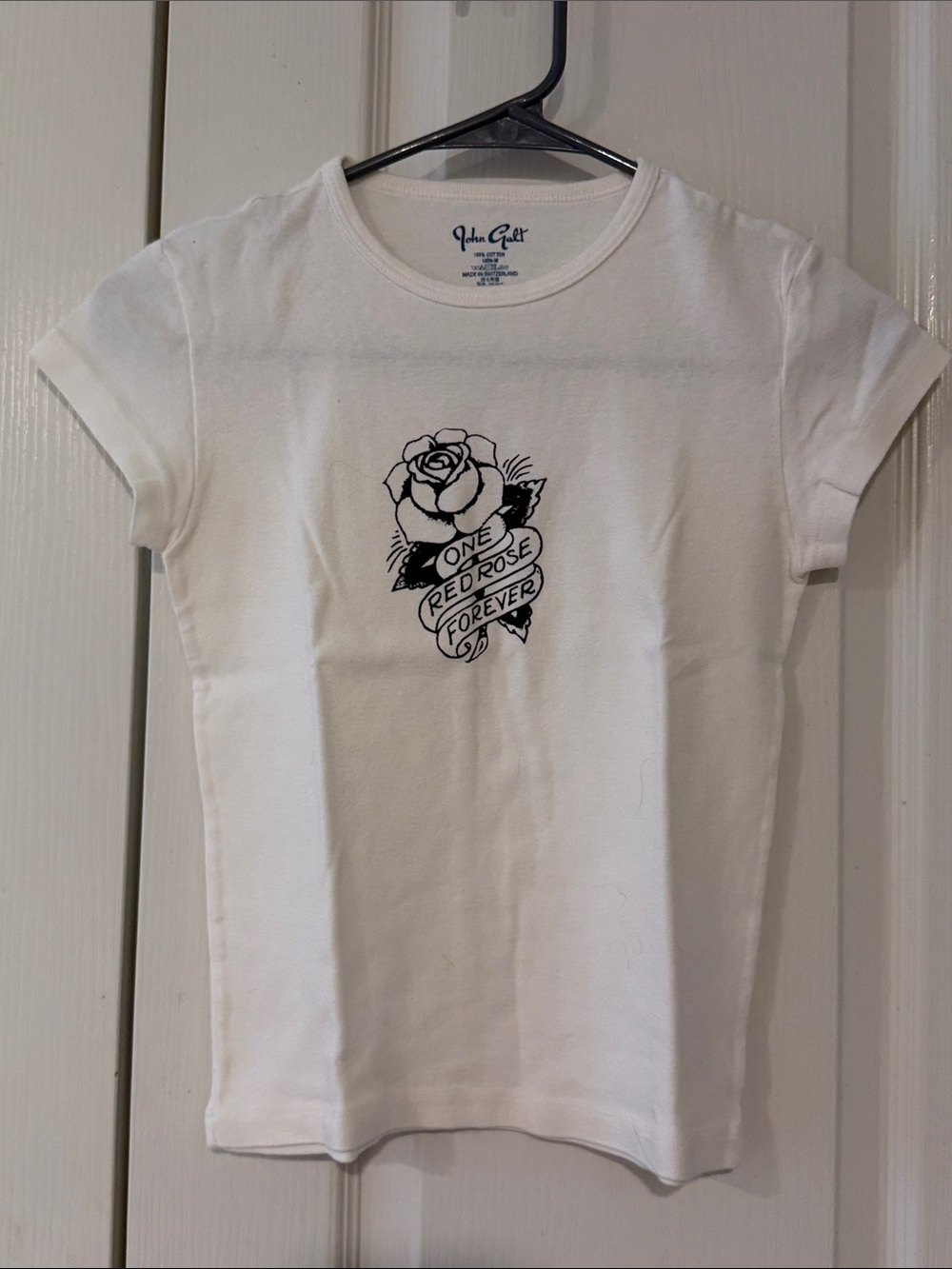 Brandy Melville White Short-Sleeve Tee with Black Rose Graphic